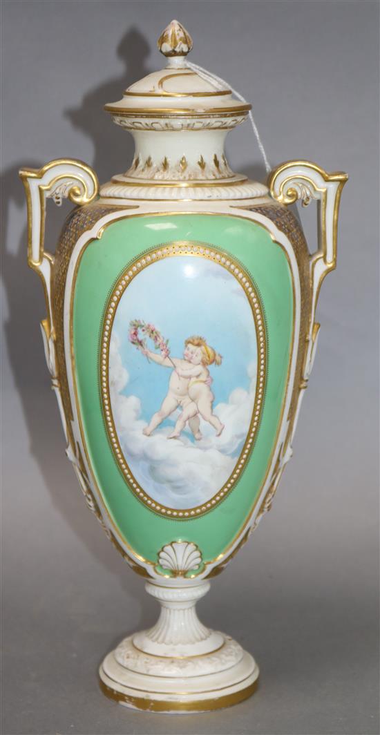 A Royal Worcester cherub vase and cover height 34cm